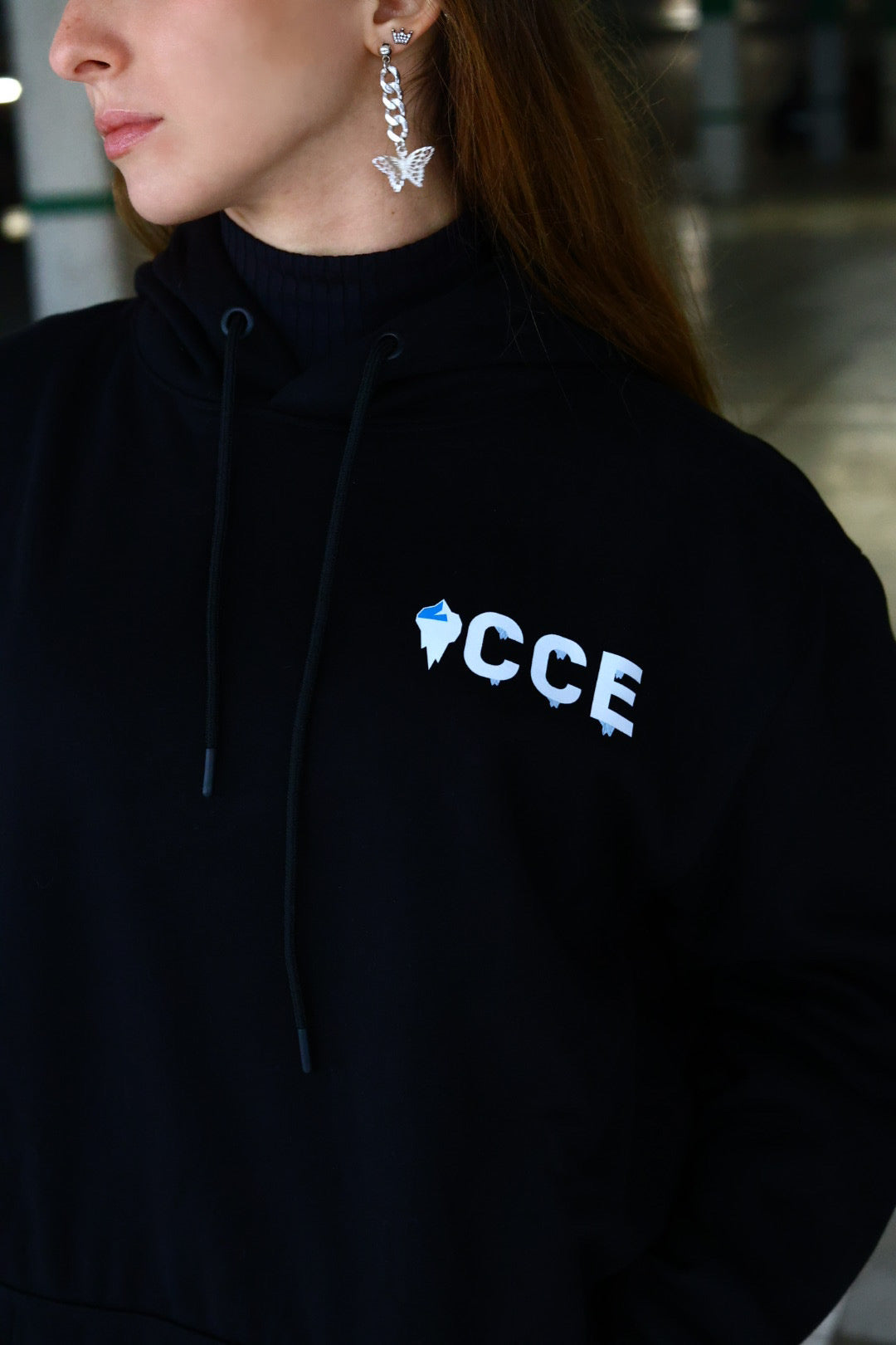 Black Hoodie Frozen Rose